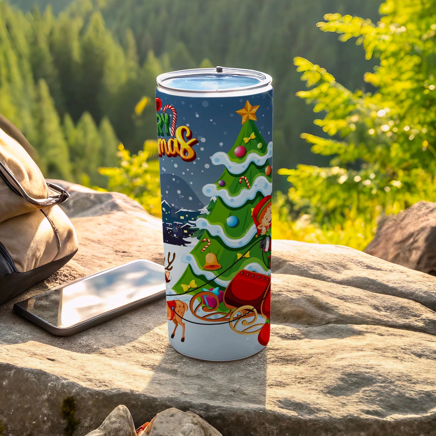 Festive Christmas Tree Design Tumbler Holiday Drinkware