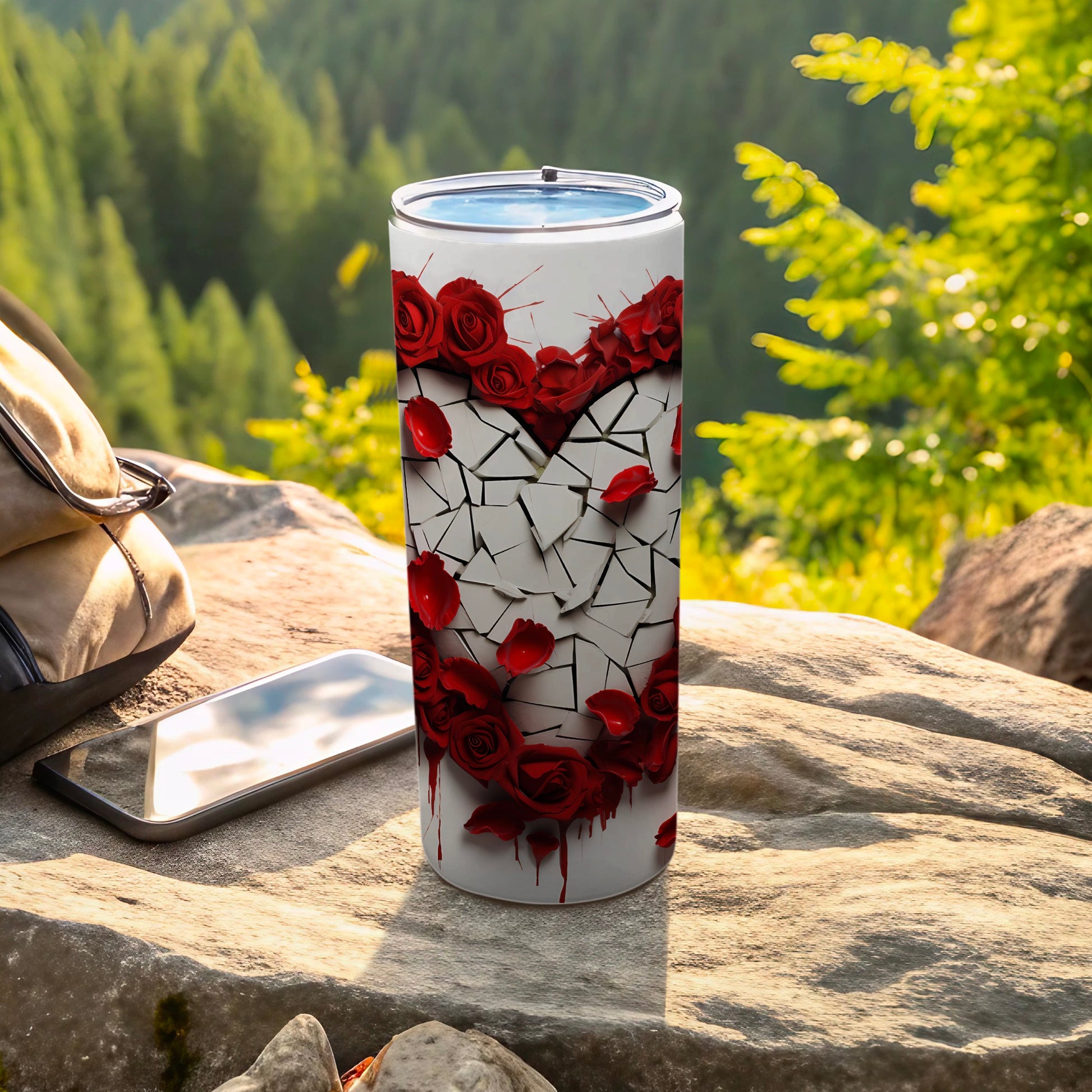 Red Roses with Broken Heart Design Tumbler Cup