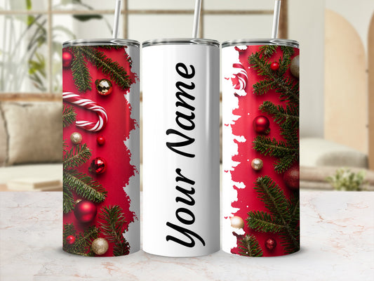 Personalized Christmas Themed Tumbler with Straw