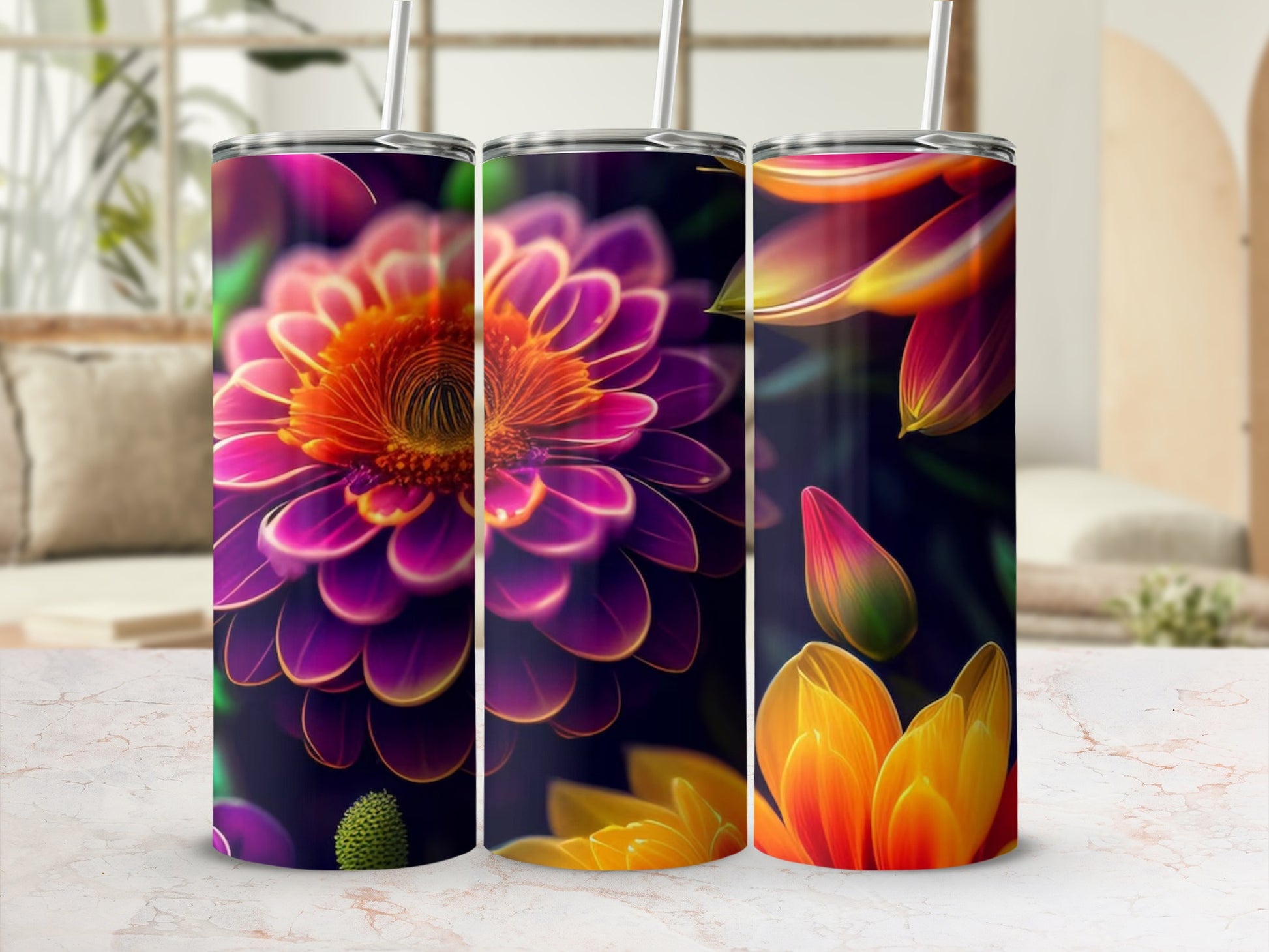 Colorful Floral Design Insulated Tumbler