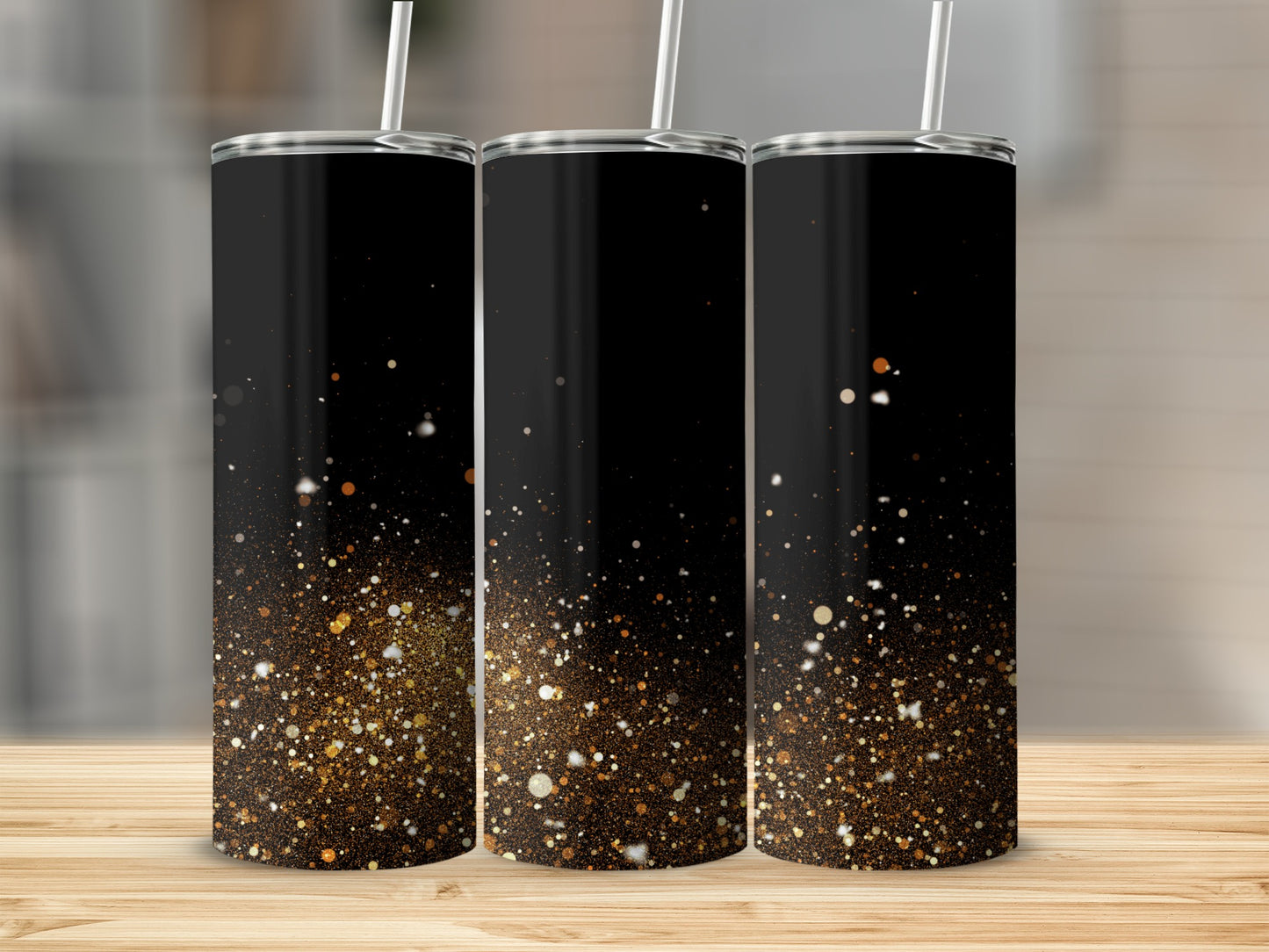 Black and Gold Glitter Ombre Design Tumbler