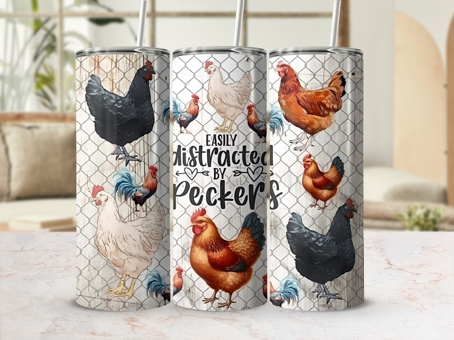 Easily Distracted By Pecker Tumbler Cup with Straw