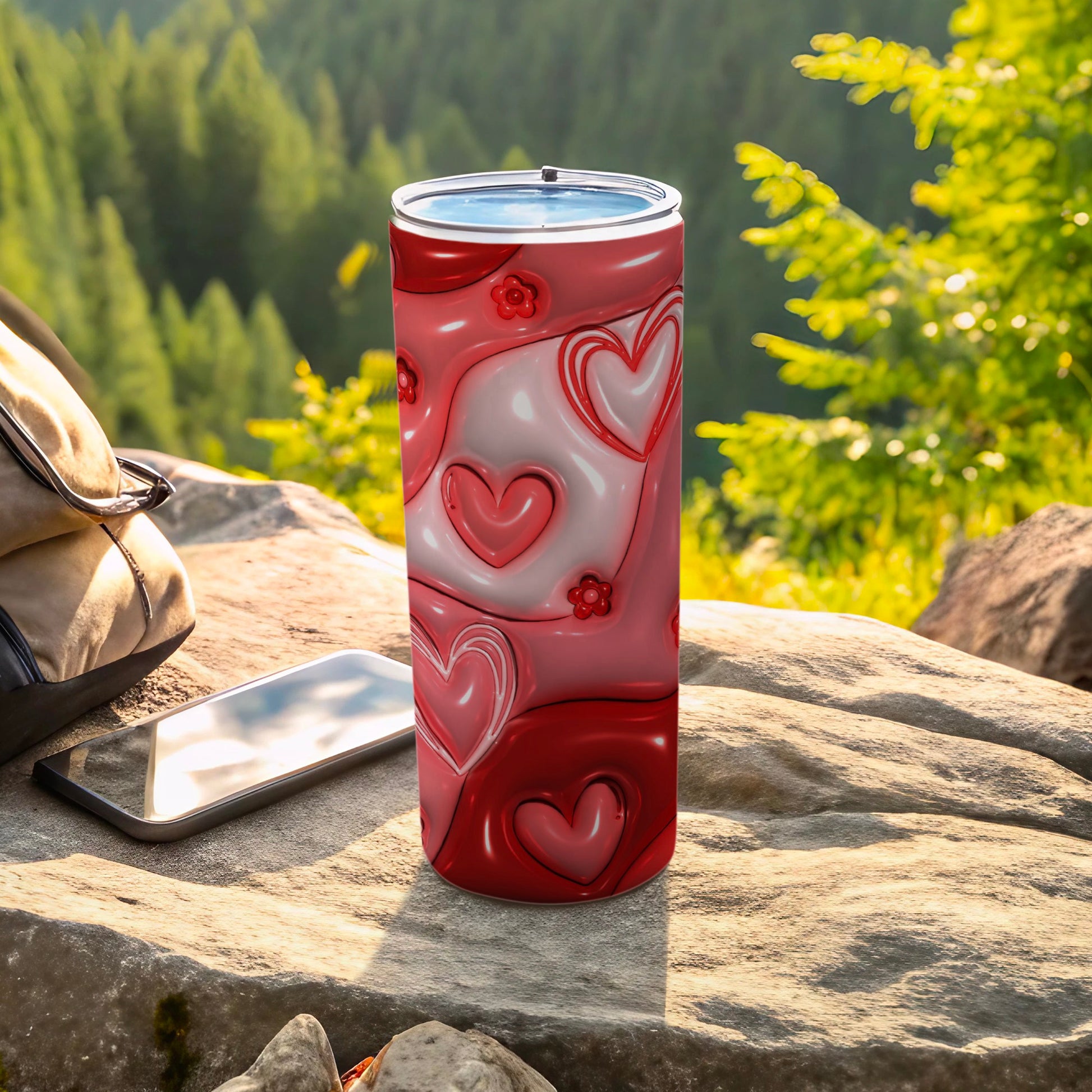 Red Pink Glossy Hearts Flowers Design Tumbler product type
