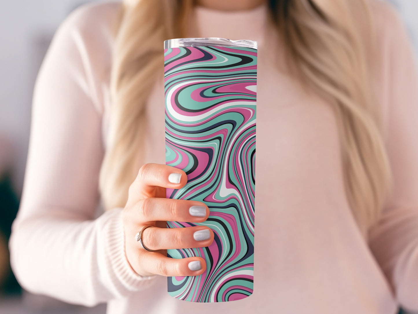 Abstract Colorful Swirls Pink Aqua Design Tumblers
