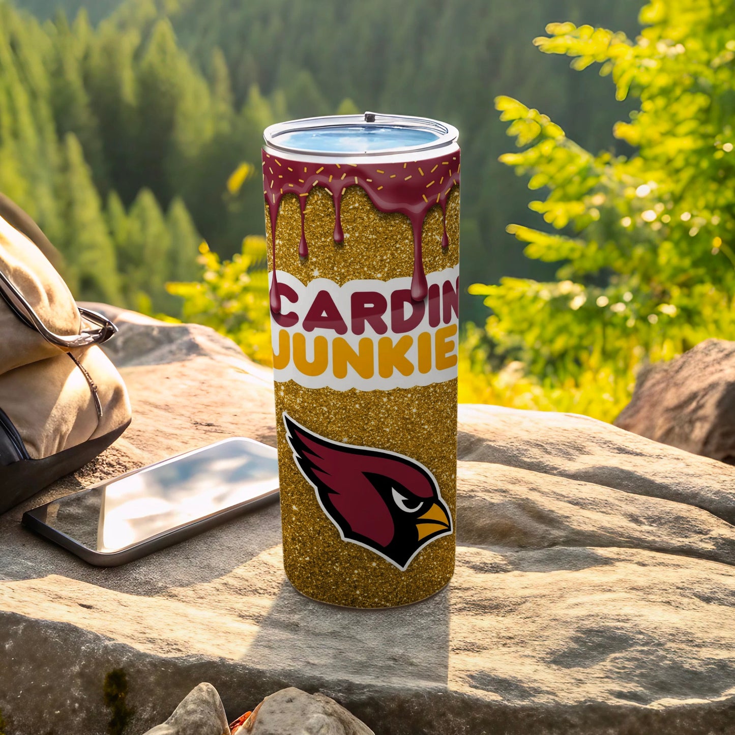 Cardinals Junkie Glitter Tumbler with Dripping Design