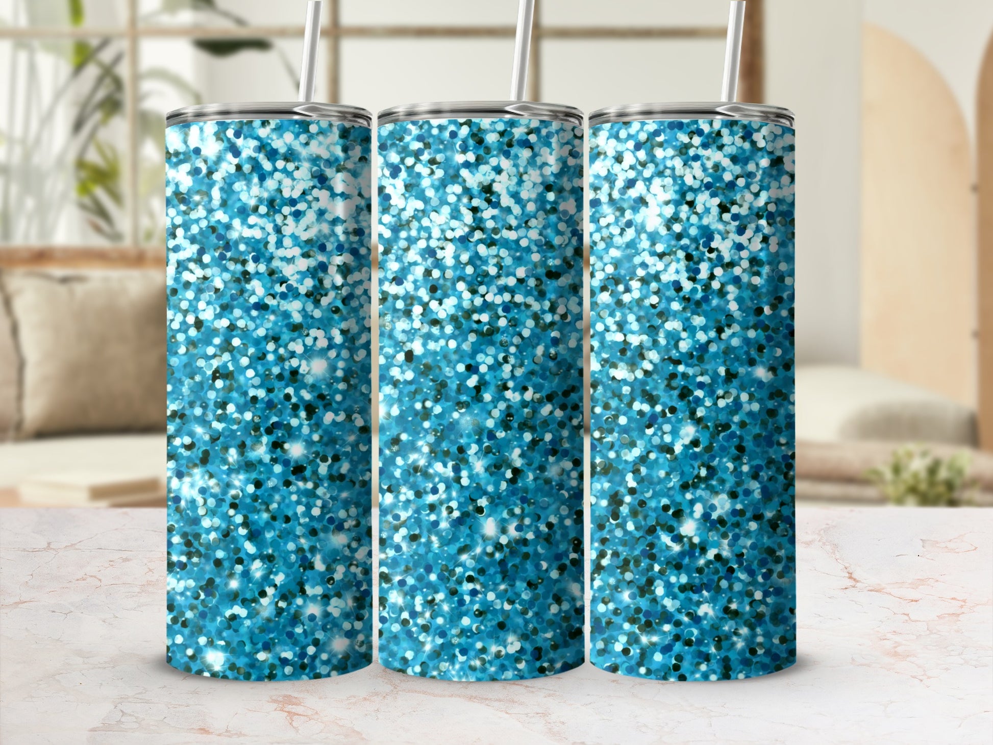 Sparkling Blue Glitter Pattern Insulated Tumbler Product