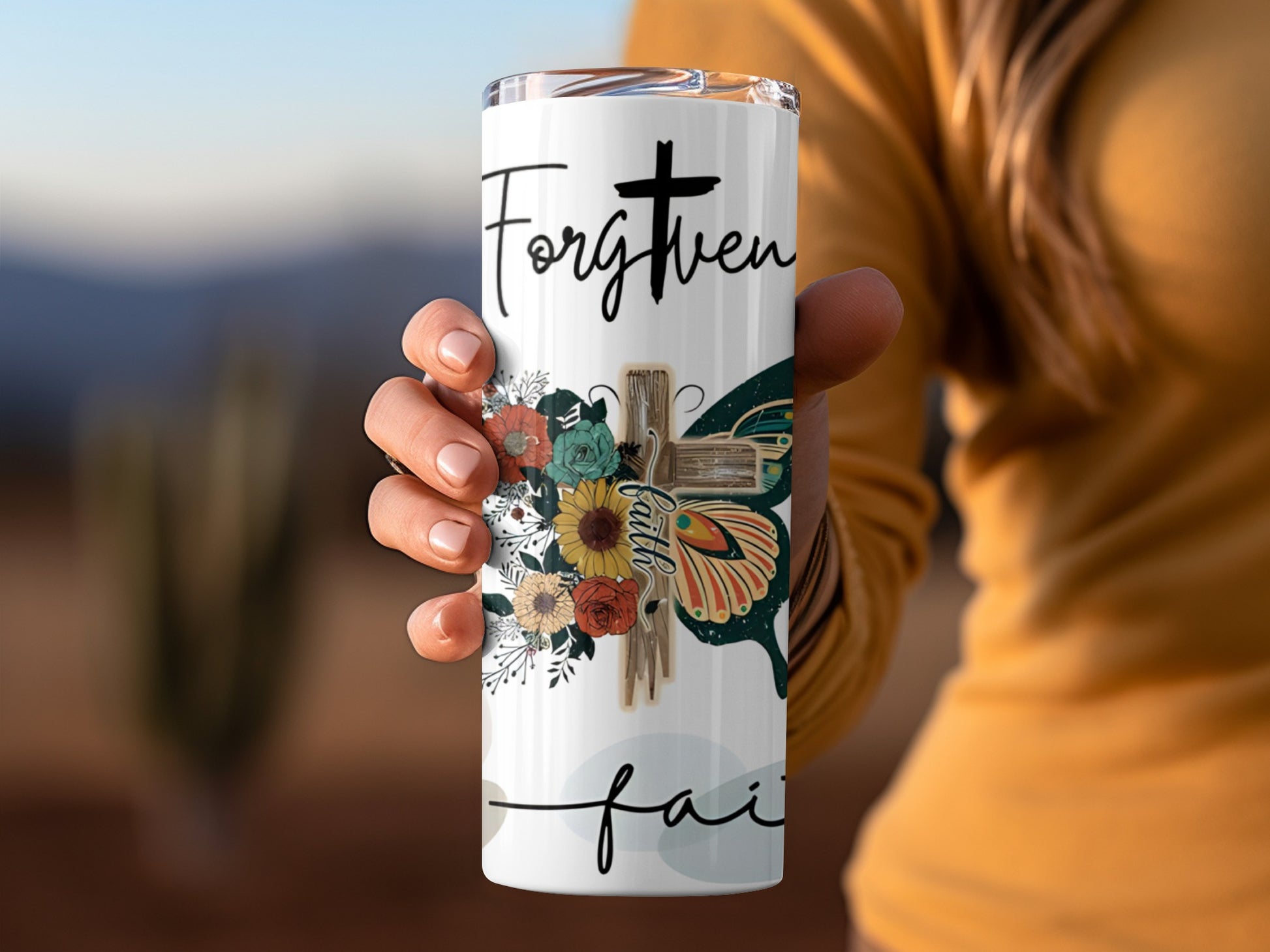 Forgiven Faith Inspirational Floral Tumbler for Beverages