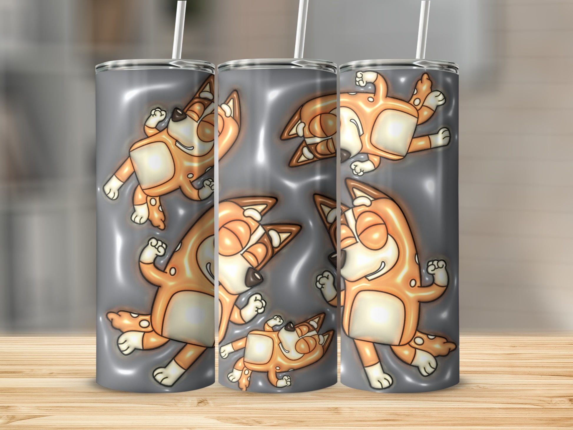 Adorable Cartoon Dog Patterned Gray Tumbler Cup