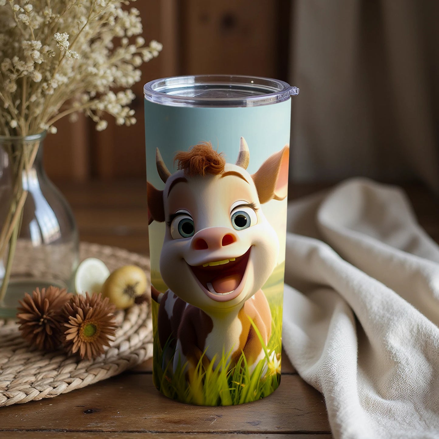 Adorable Animated Cow Character Tumbler for Kids