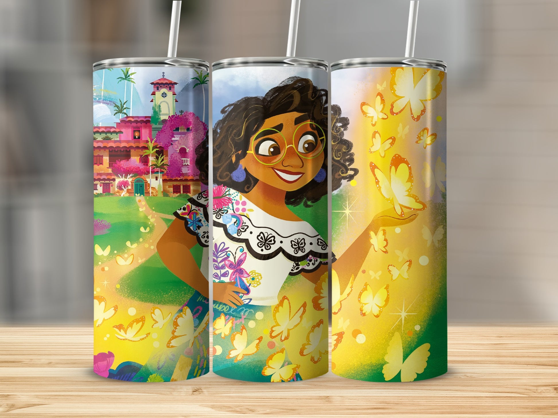 Colorful Character and Butterflies Tumbler Cup Design