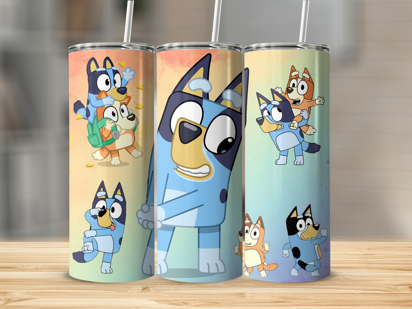 Cute Cartoon Animal Characters on Colorful Drink Tumblers