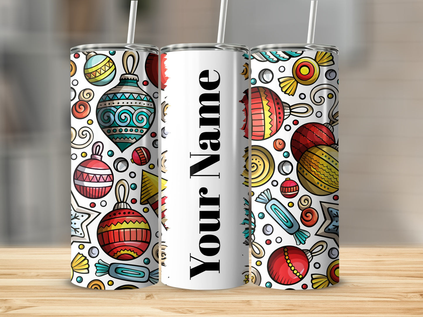 Colorful Christmas Ornaments Personalized Tumbler Cup