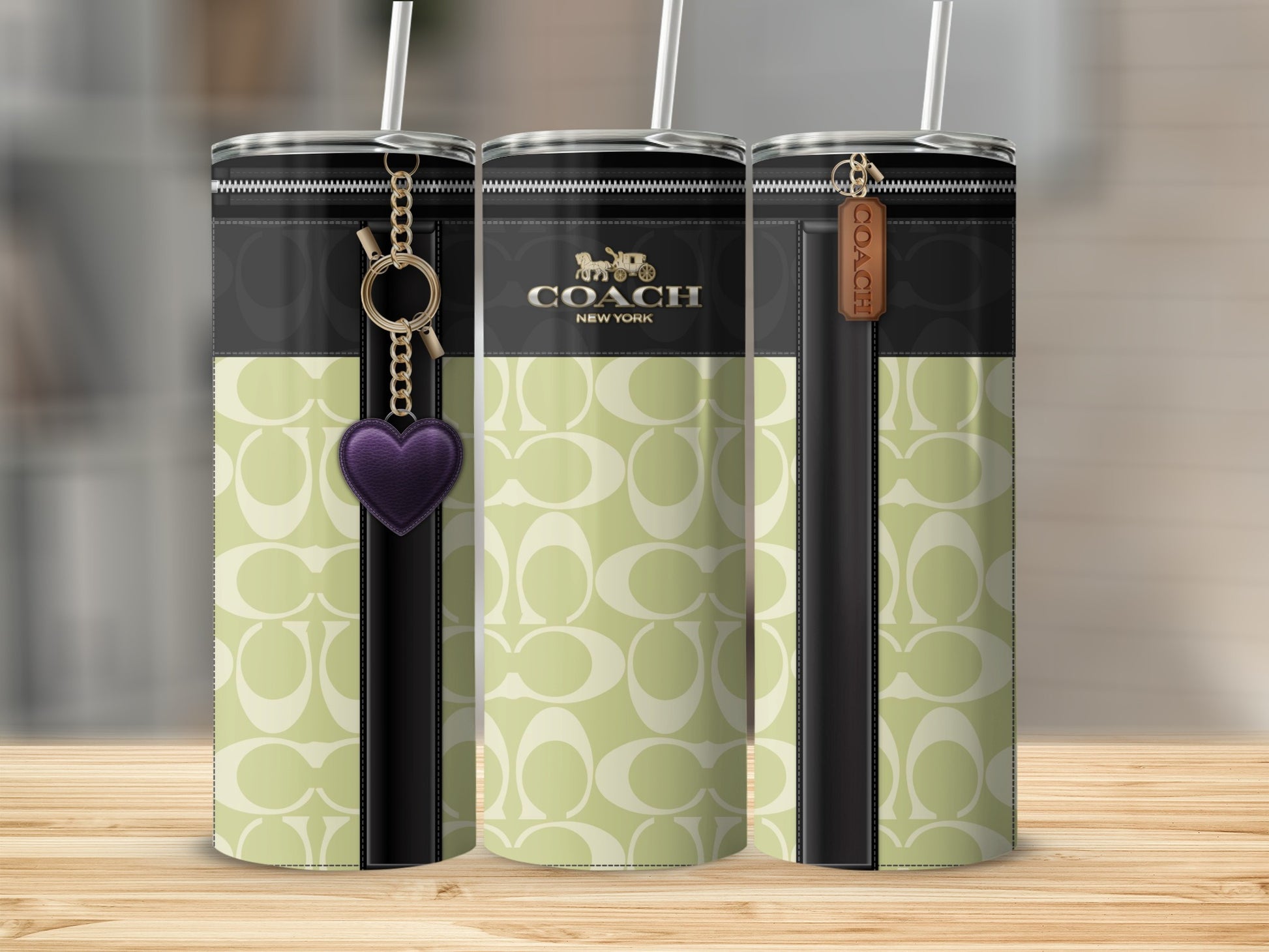 Stylish Coach New York Tumbler with Heart Keychain Accessory