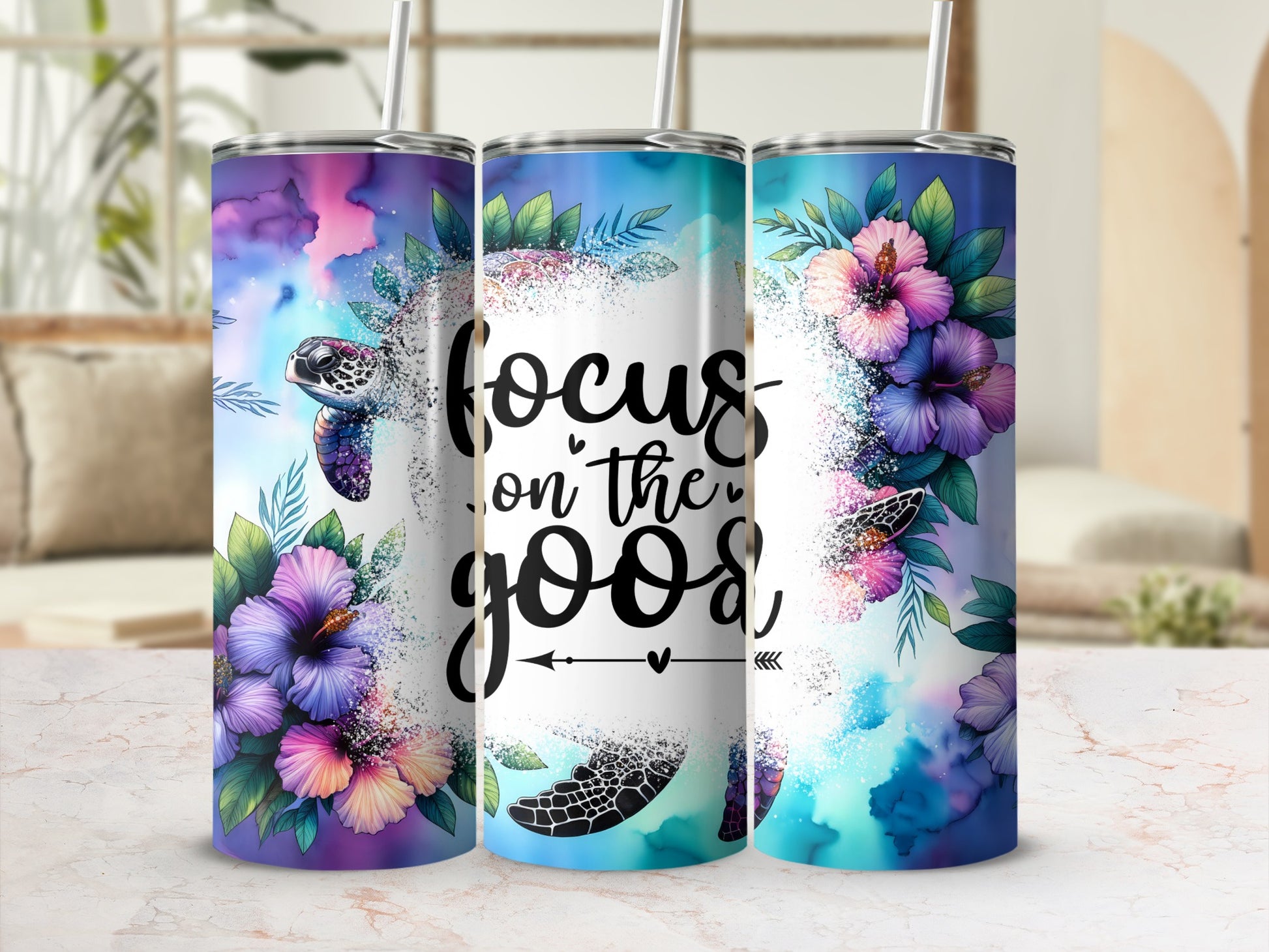Focus on the Good Turtle and Flower Tumbler Product
