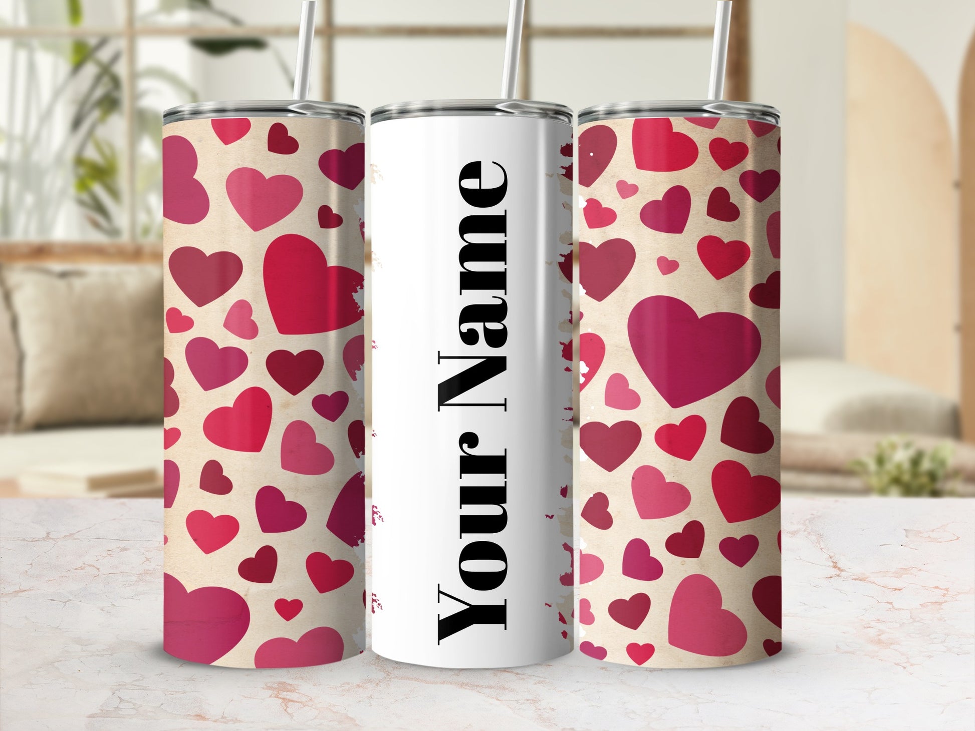 Personalized Heart Pattern Tumbler Custom Drinkware Gift