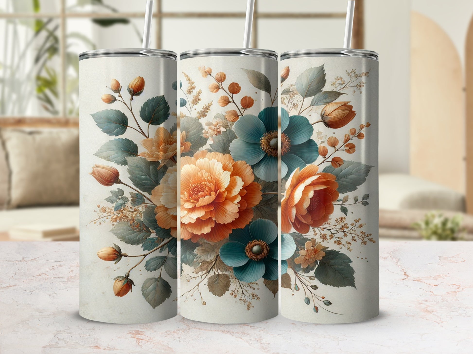 Elegant Floral Design Tall Tumblers for Stylish Drinking