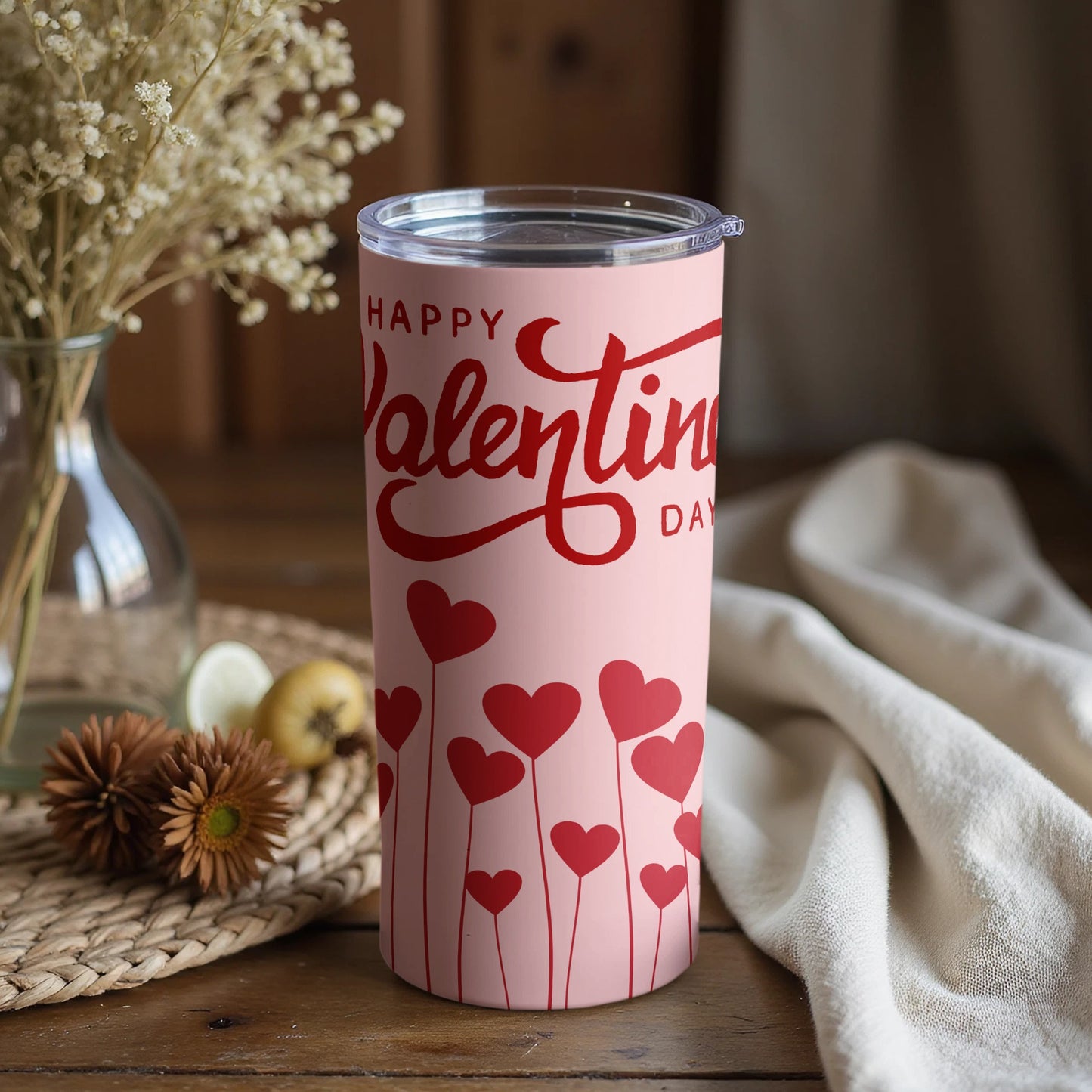 Happy Valentine's Day Pink Tumbler for Valentine's Gift
