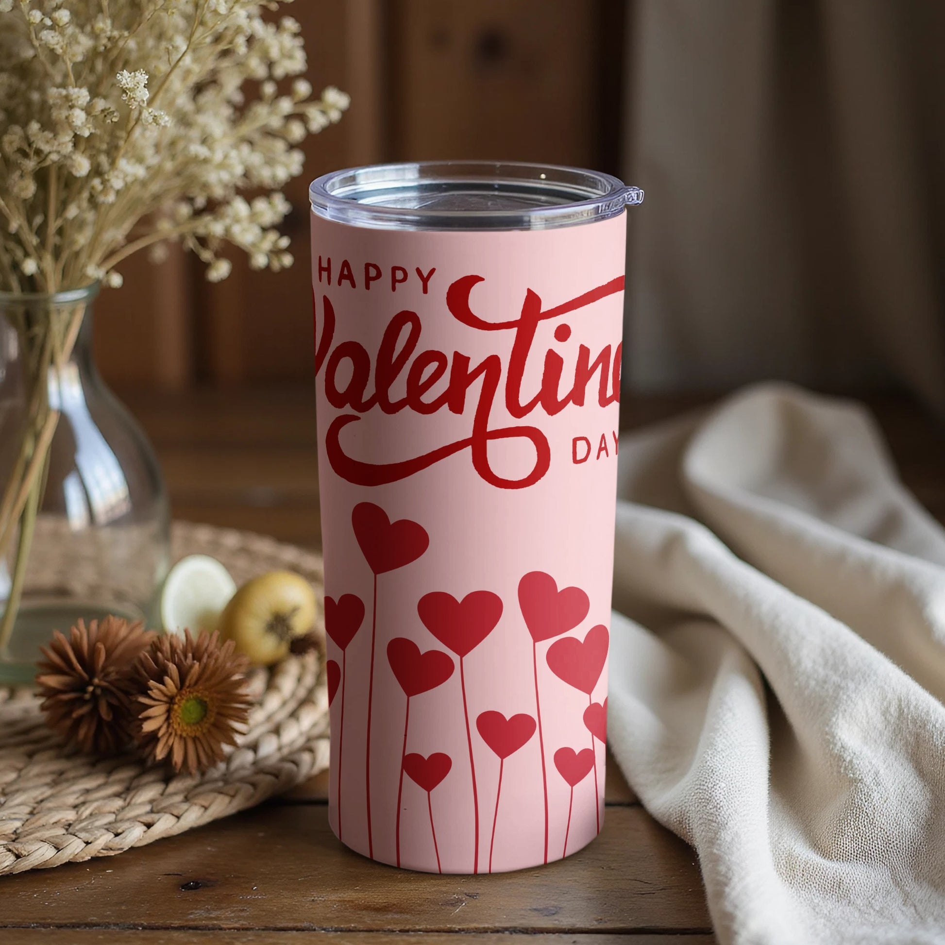 Happy Valentine's Day Pink Tumbler for Valentine's Gift