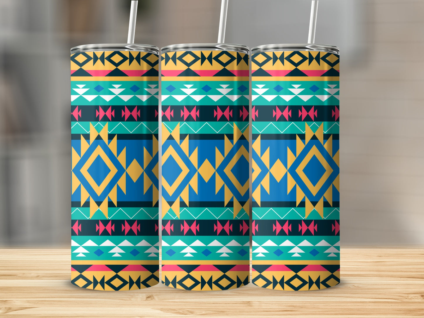 Vibrant Colorful Tribal Geometric Pattern Tumbler