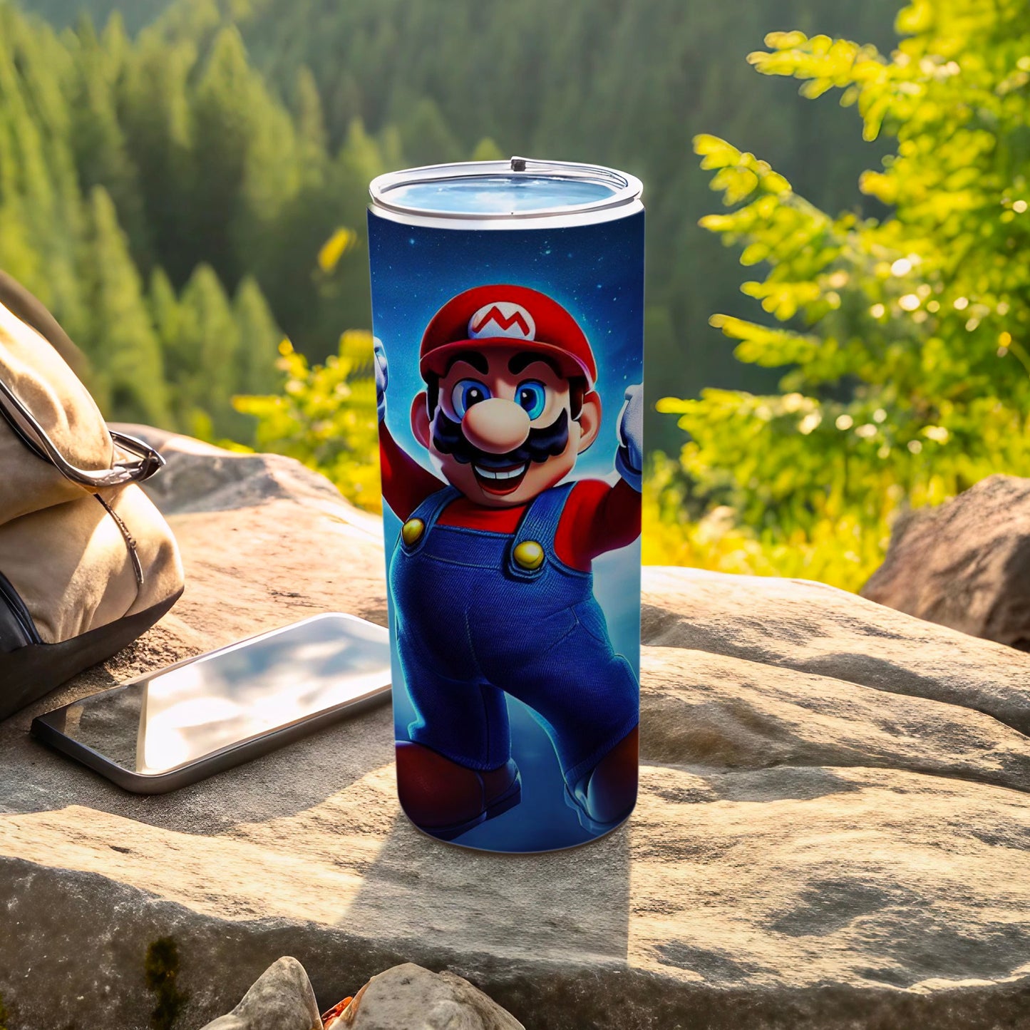 Mario Character Tumbler with Forest Background Design