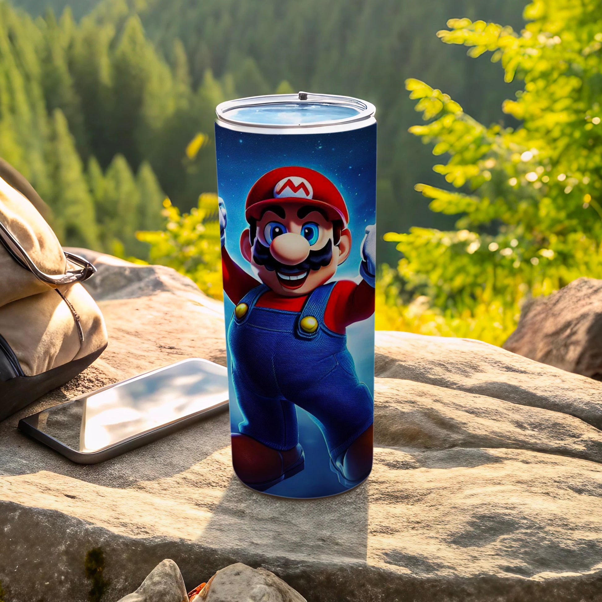Mario Character Tumbler with Forest Background Design