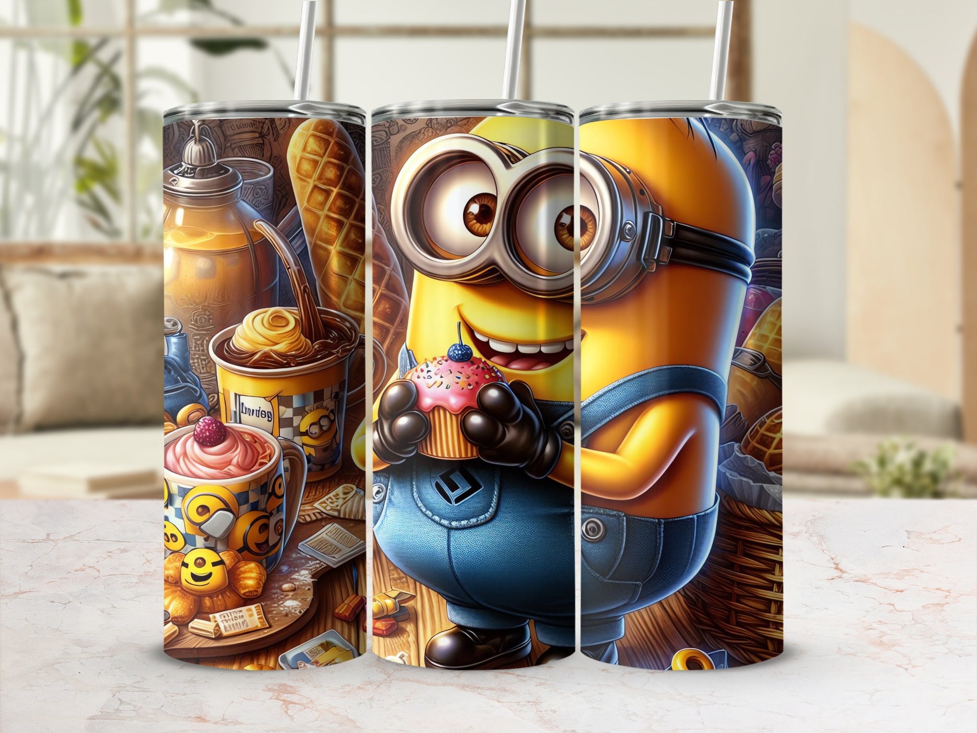 Cute Minion Themed Tumbler with Dessert Artwork