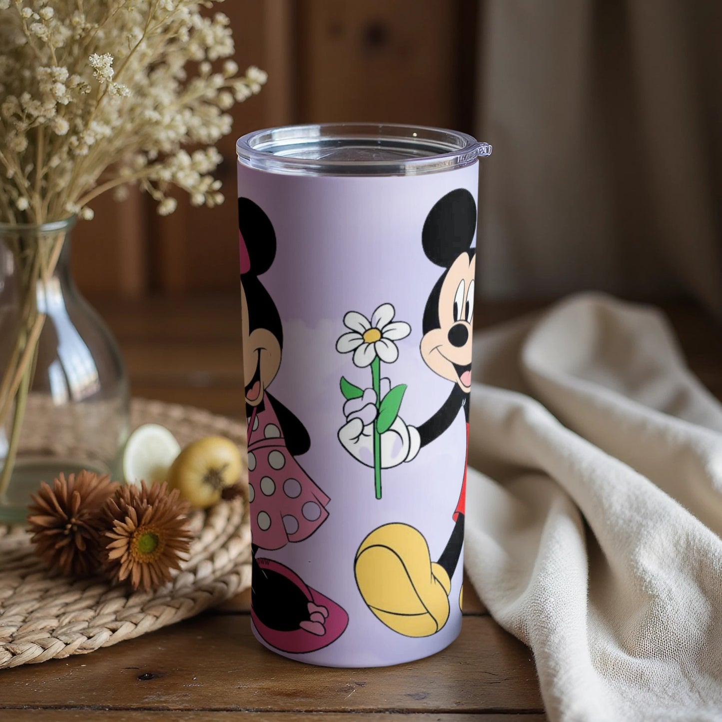 Mickey and Minnie Mouse Floral Design Tumbler