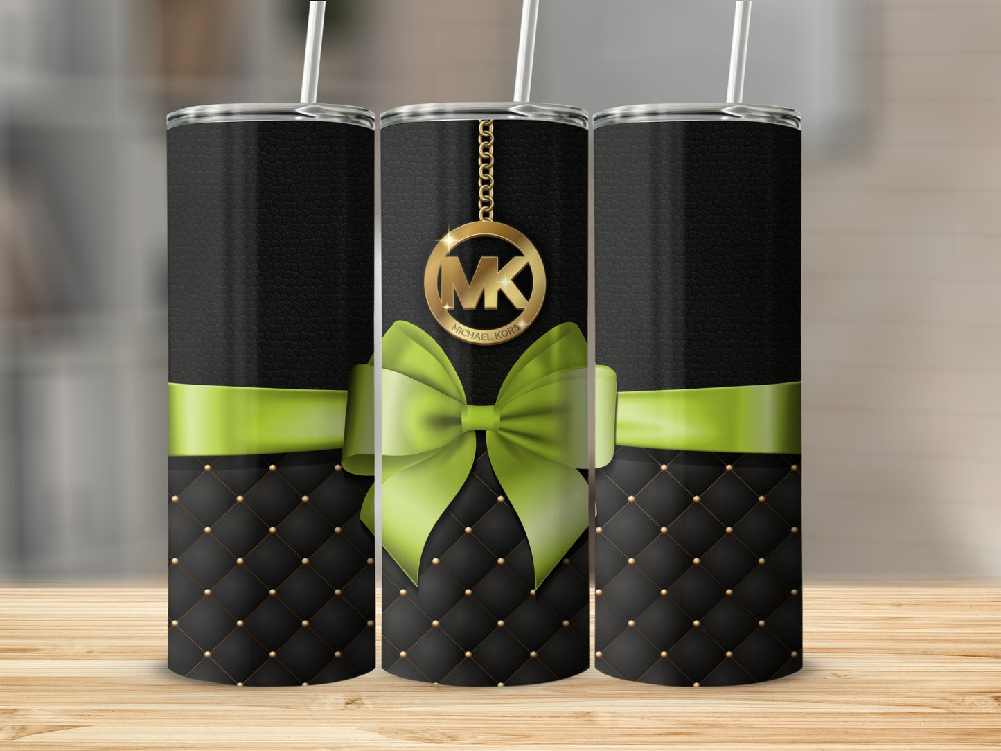 Elegant Green Bow and MK Pattern Insulated Tumbler