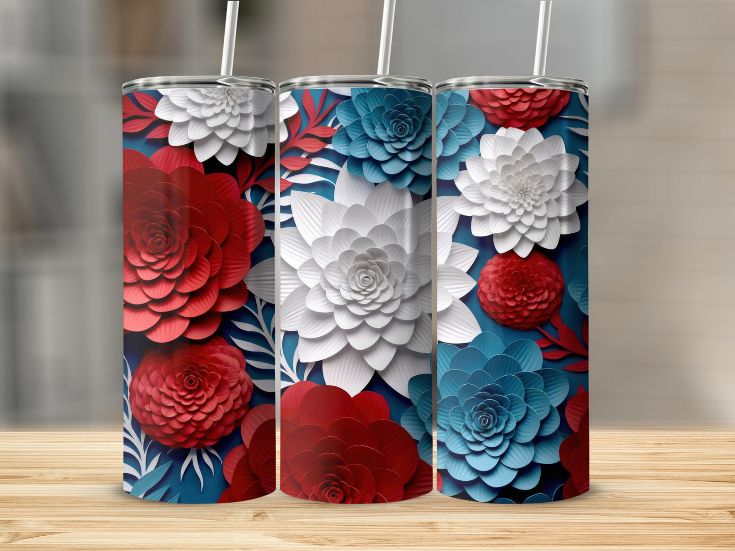 Floral Pattern Tumbler with Straw and Lid