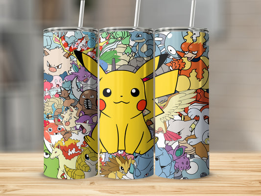 Vibrant Pikachu and Friends Anime Art Stainless Steel Tumbler