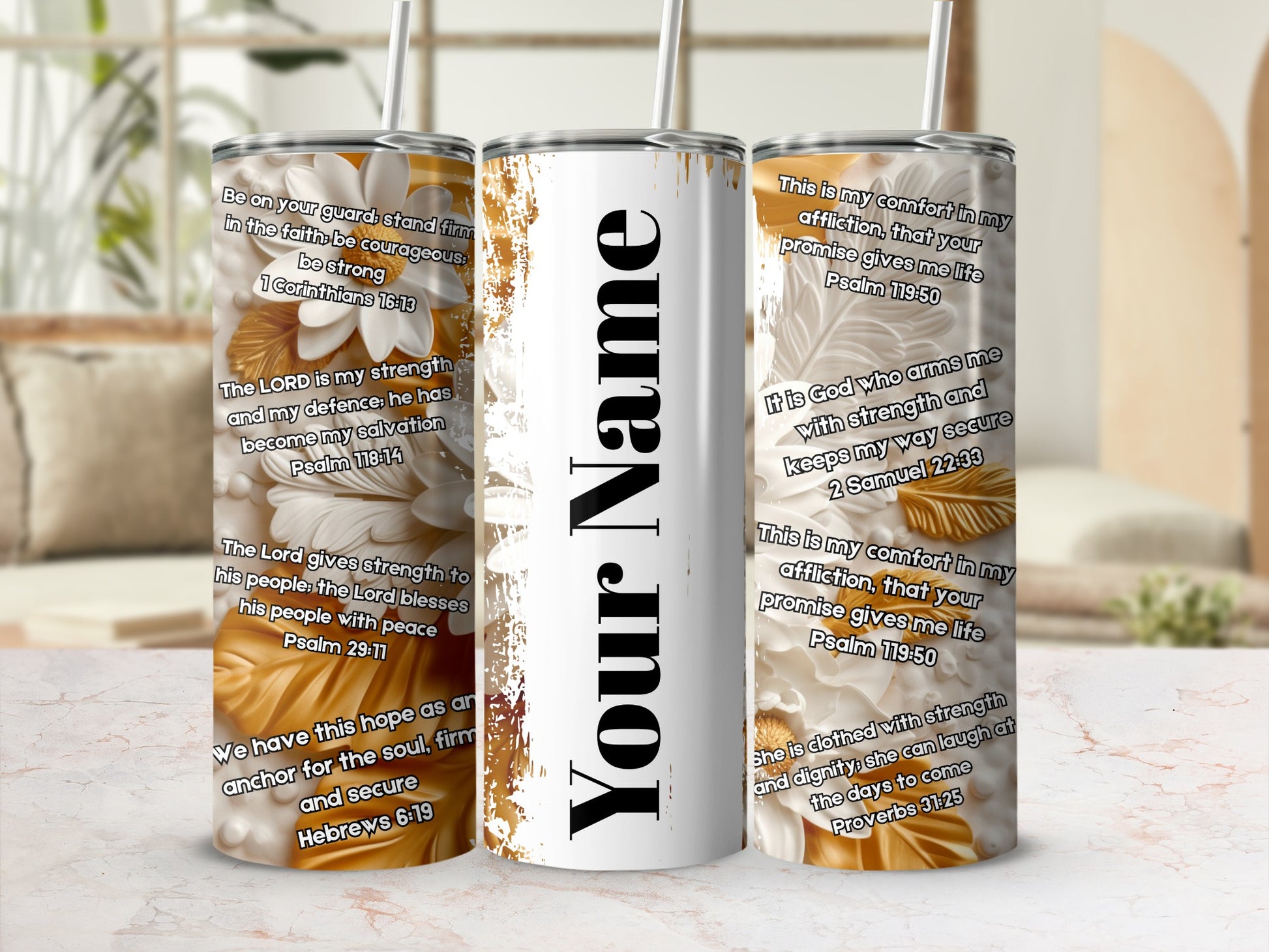 Inspirational Quote Floral Personalized Tumbler Cup
