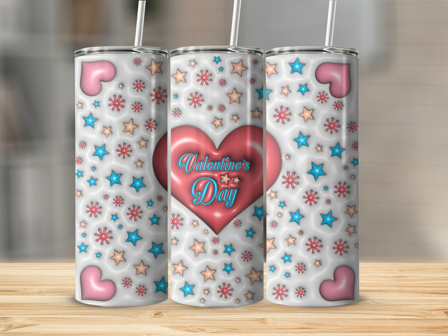 Valentine's Day Heart and Stars Tumbler Design
