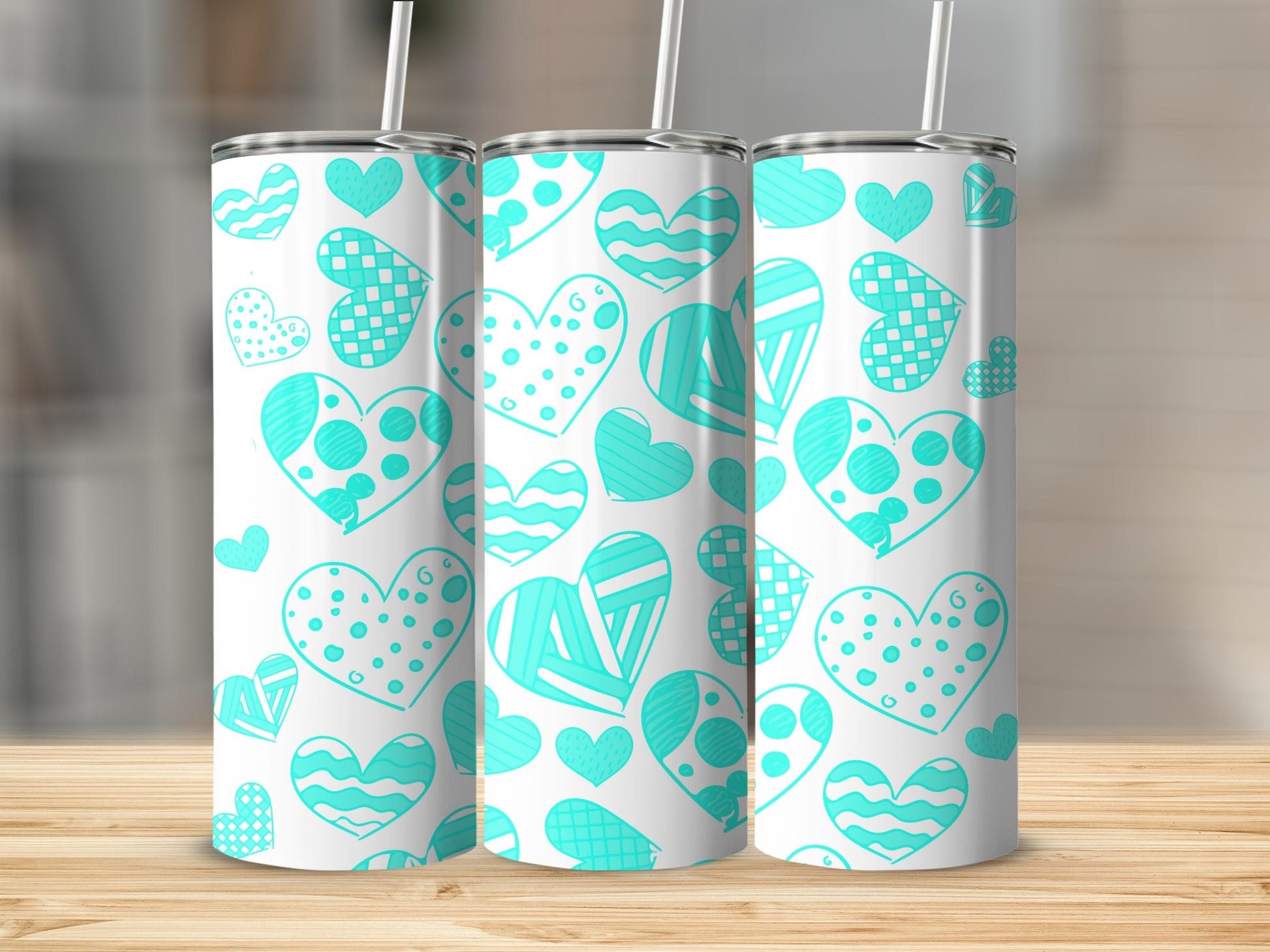 Turquoise Hearts Pattern Design Tumbler