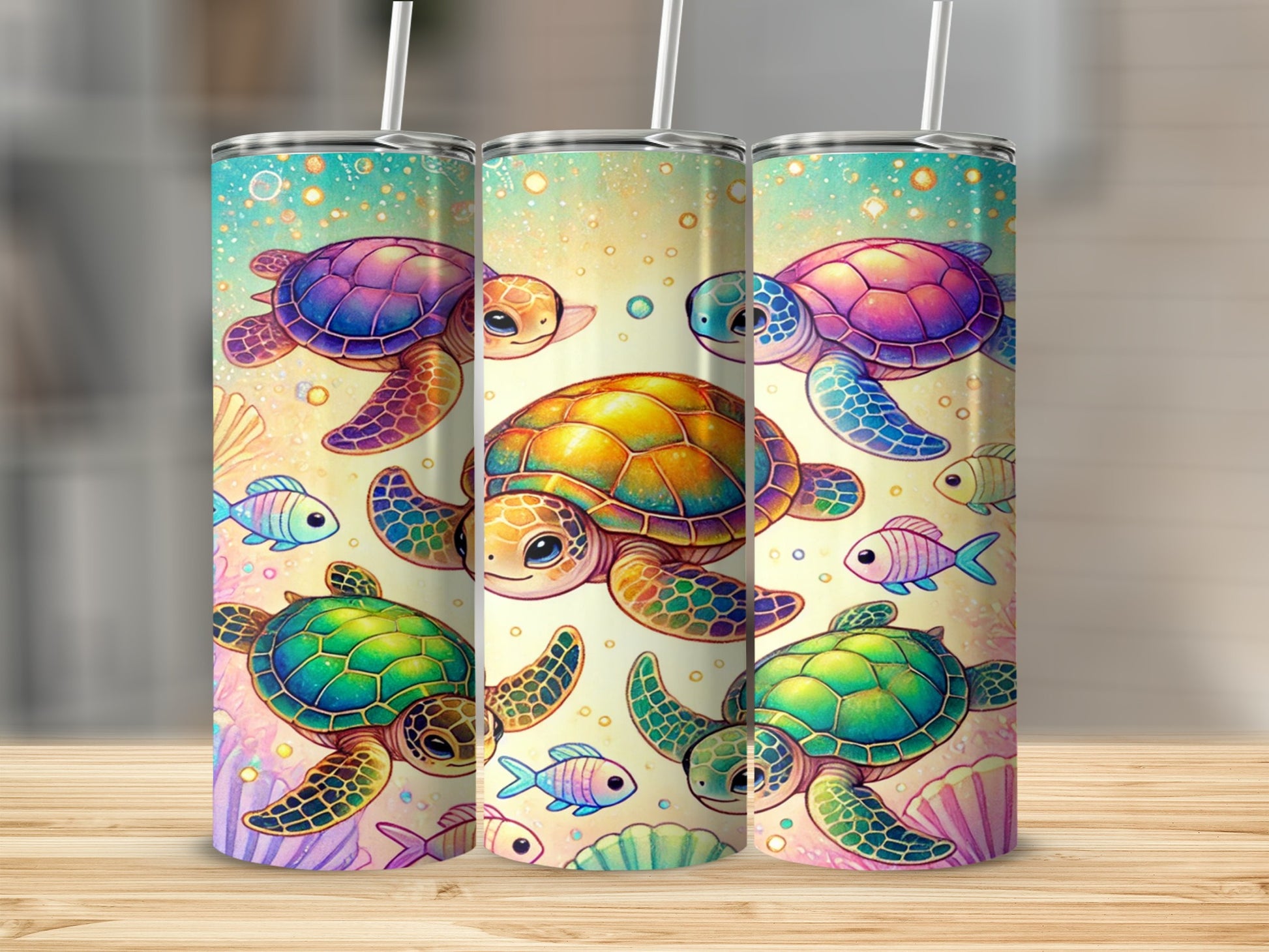 Colorful Sea Turtles and Fish Design Tumbler