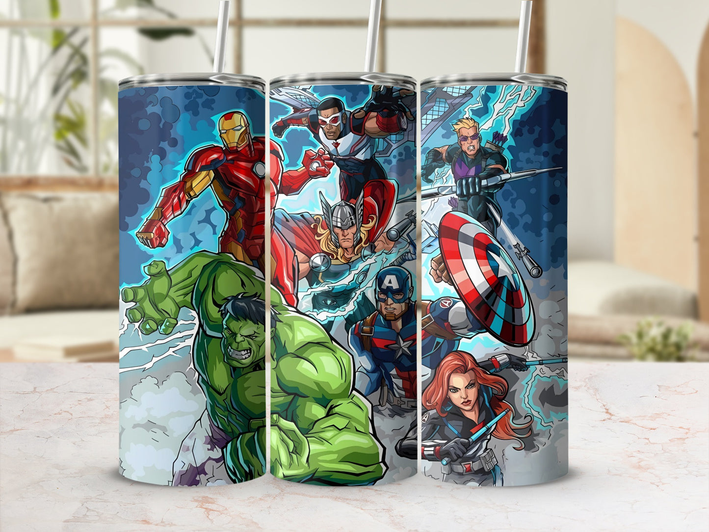 Superhero Team Tumbler with Stainless Steel Straw