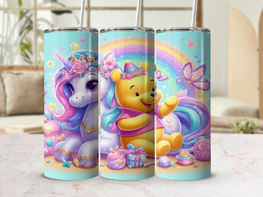 Colorful Unicorn and Bear Rainbow Theme Tumbler