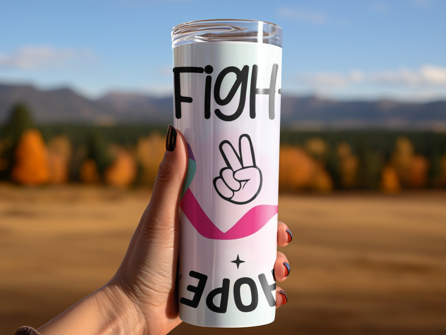 Fight Hope Peace Sign Design Tumbler Cup