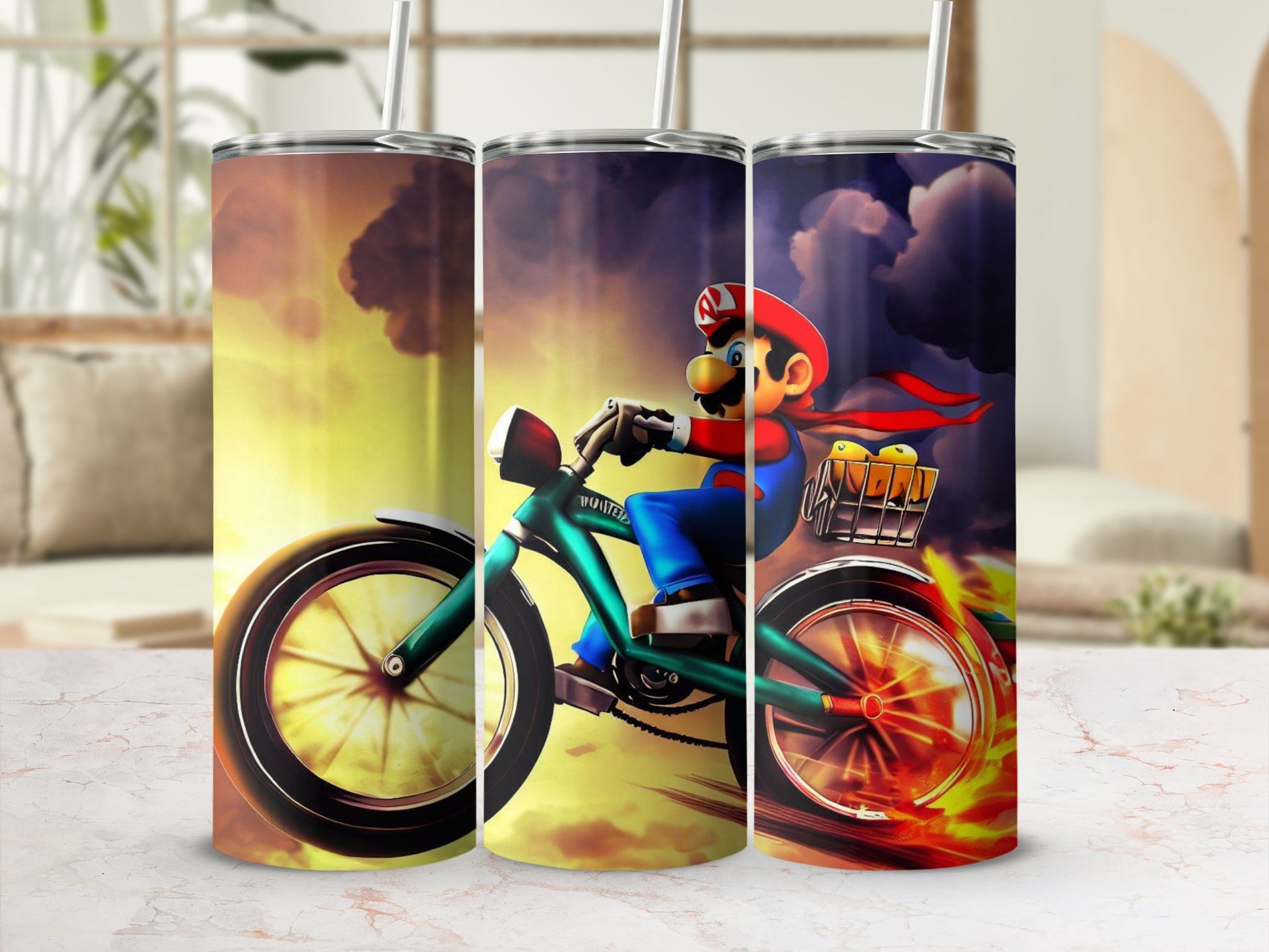 Cartoon Character on Firebike Travel Tumbler Cup