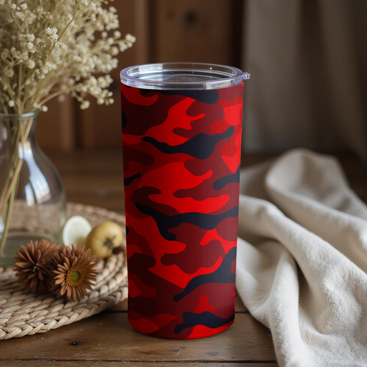 Red Black Camo Design Insulated Tumbler Cup for Drinks