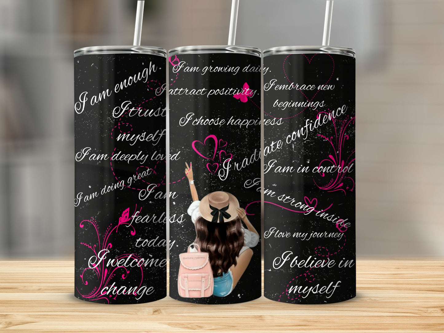 Motivational Quotes Pink Hearts Design Tumbler