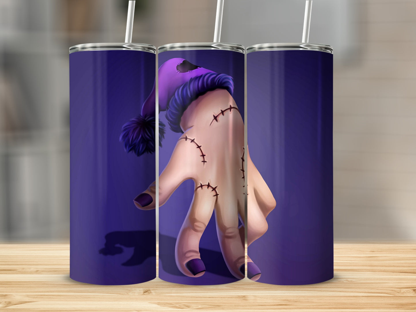 Spooky Halloween Hand Design on Purple Drinkware