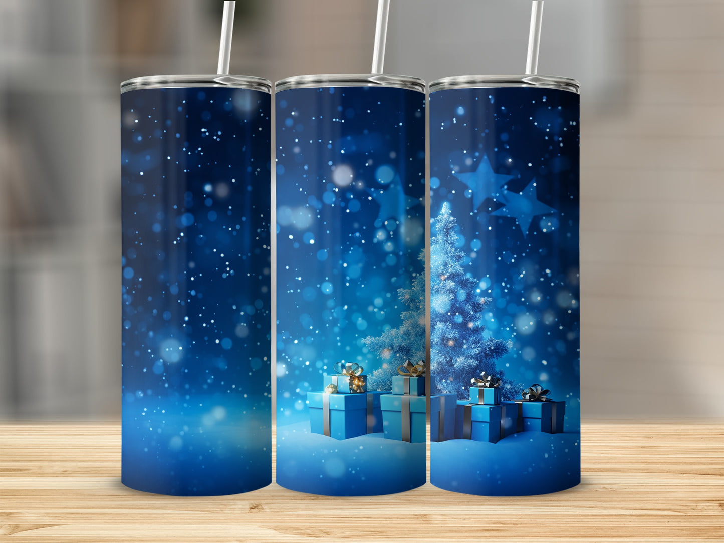 Festive Blue Christmas Tree and Gifts Tumbler