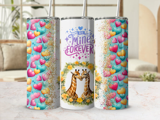 Colorful Hearts and Giraffe Themed Tumbler Cup