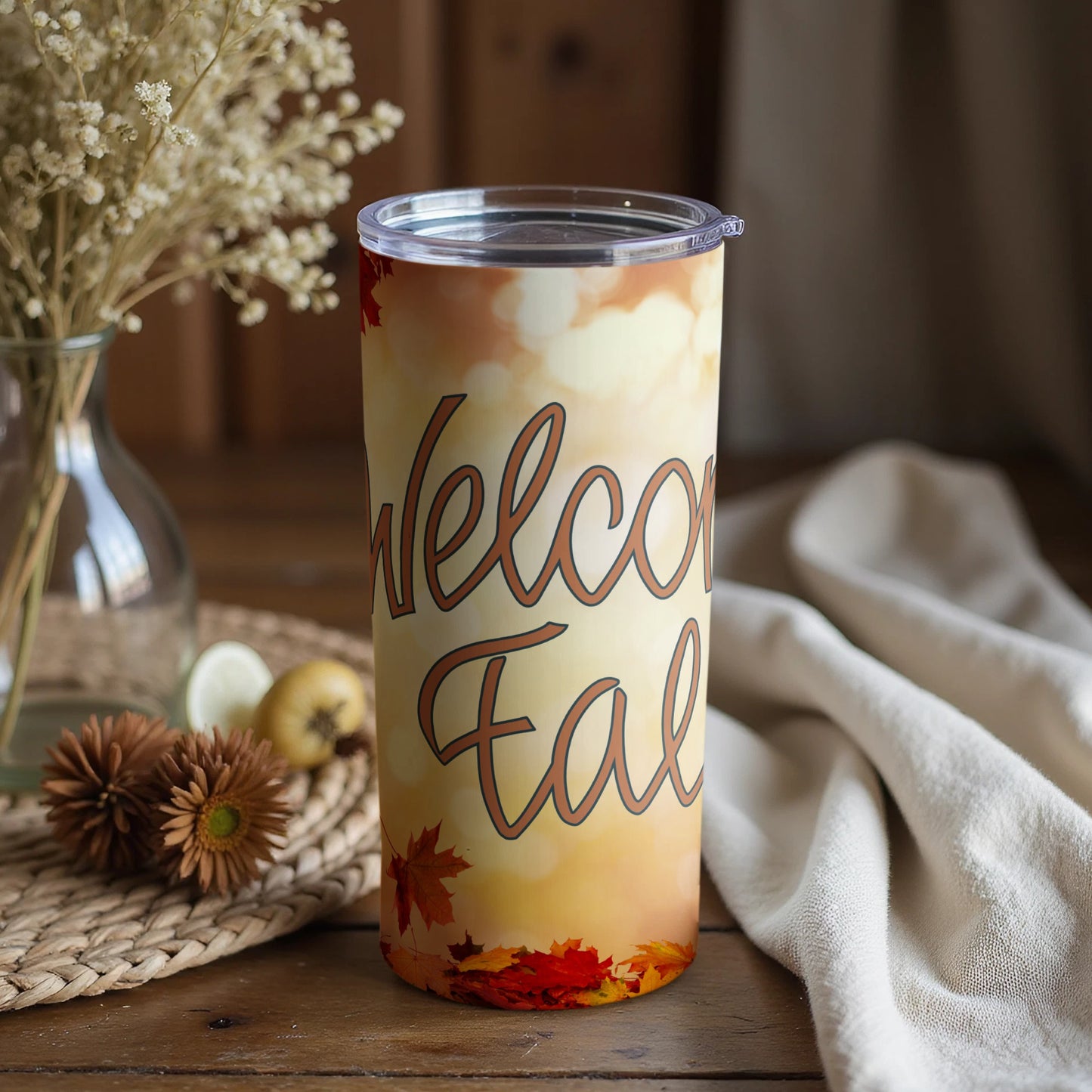 Welcome Fall Insulated Tumbler with Autumn Leaves
