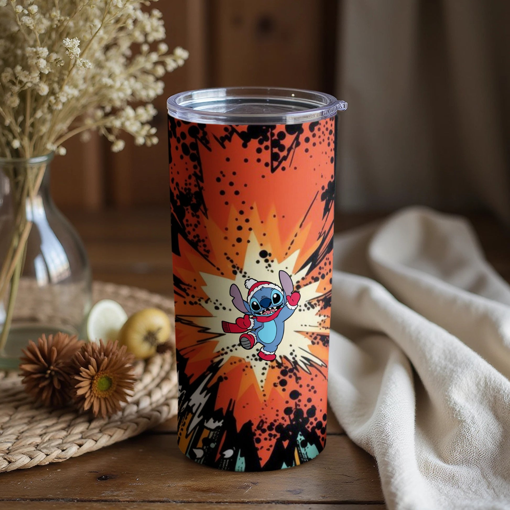 Colorful Splash Design Tumbler With Fun Cartoon Print