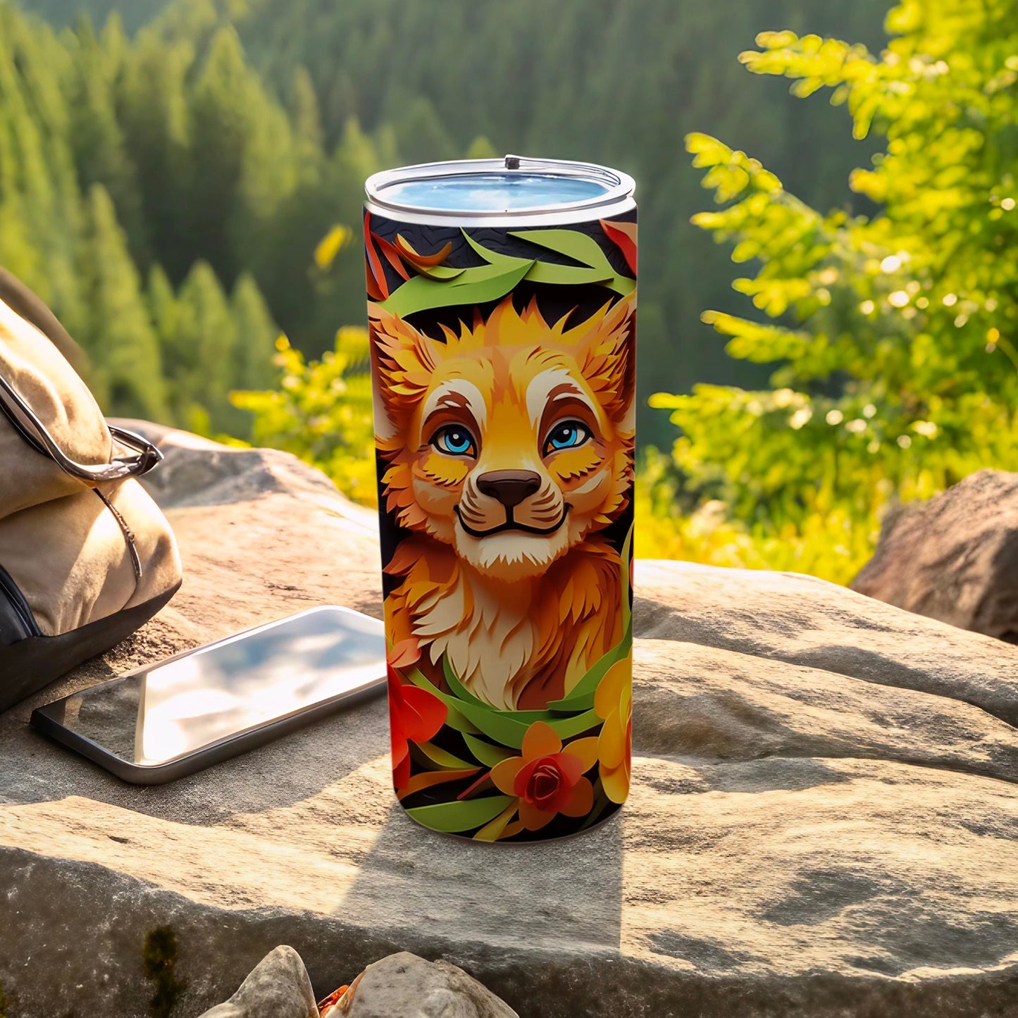 Adorable Fox Illustrated Travel Tumbler Colorful Flask