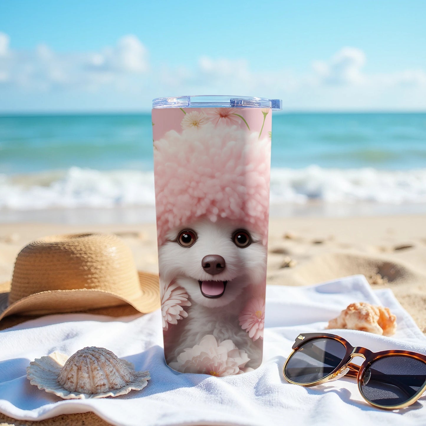 Sweet Fluffy Puppy Pink Floral Design Tumbler product type