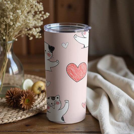Cute Cat and Heart Design Tumbler for Everyday Use