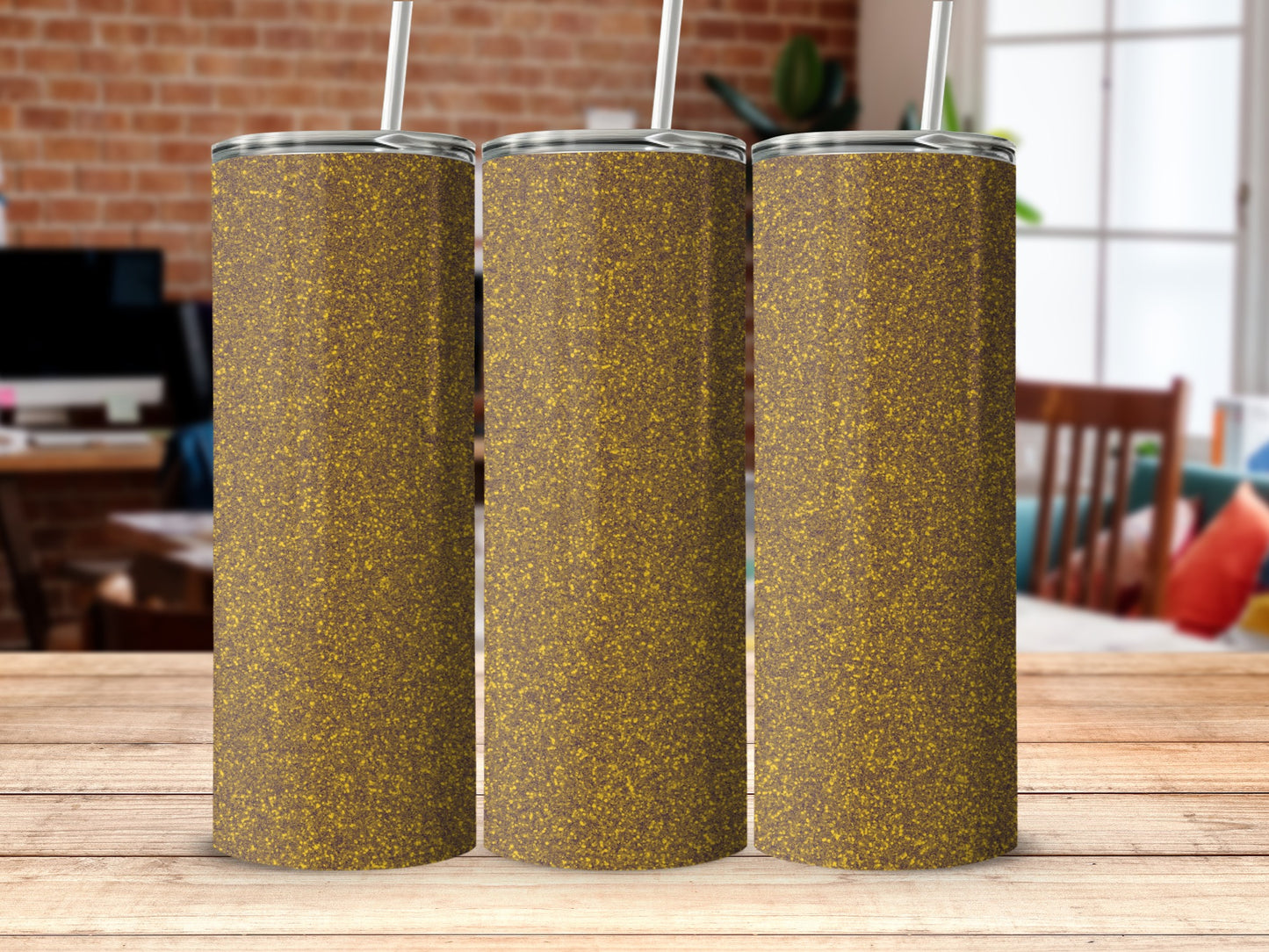 Sparkling Gold Glitter Print on Slim Tumbler Product