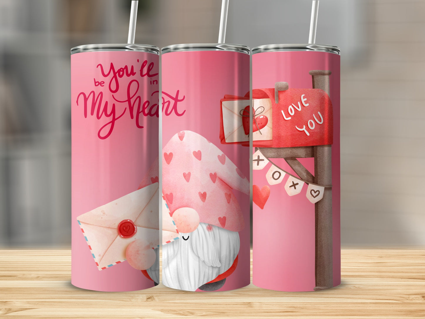 Love You in My Heart Valentine Gnome Tumblers